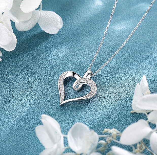 Billie Bijoux Herat Necklace Sterling Silver Platinum Plated 1 mm