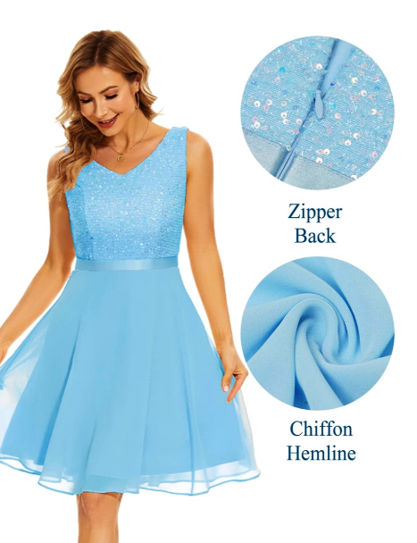Dressystar Sequin Sparkly Dress V Neck