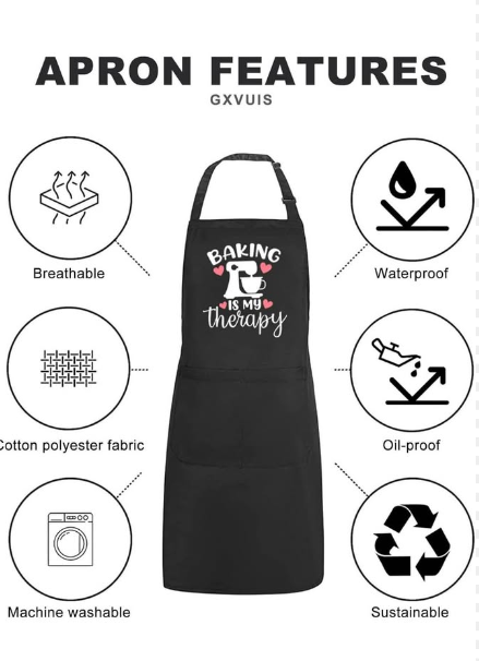 Baking Is My Therapy Aprons for Women with 2 Pocket Baked Waterproof Adjustable