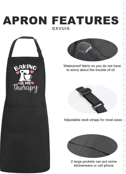 Baking Is My Therapy Aprons for Women with 2 Pocket Baked Waterproof Adjustable