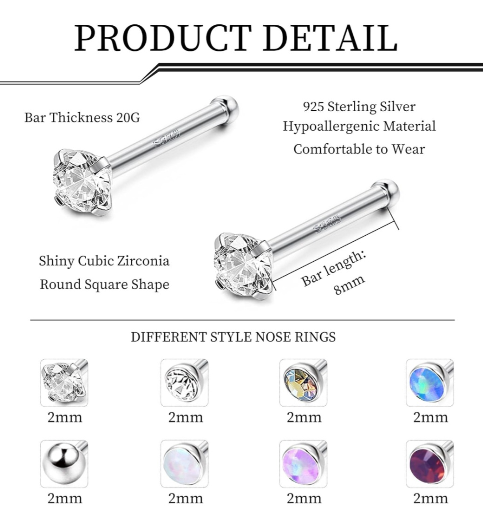 Sterling Silver Set of 8 Piercing