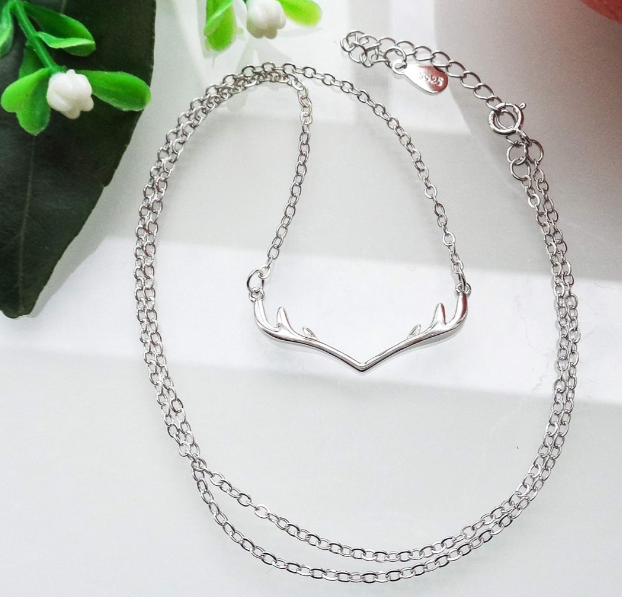 Sterling Silver Deer Antler Necklace 1 mm