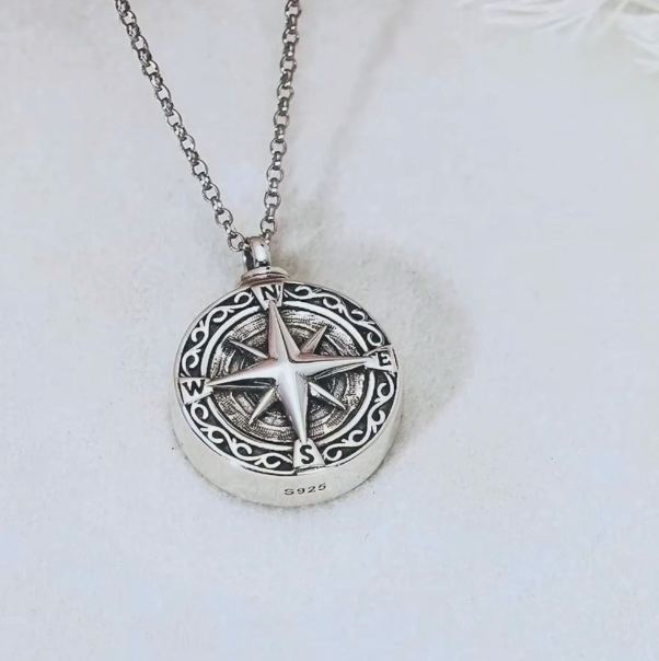 Sterling Silver compass Locket Necklace
