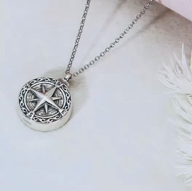 Sterling Silver compass Locket Necklace