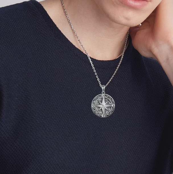 Sterling Silver compass Locket Necklace