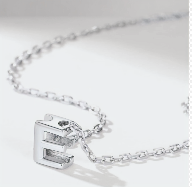 Sterling Silver Letter "E" Necklace 1 mm