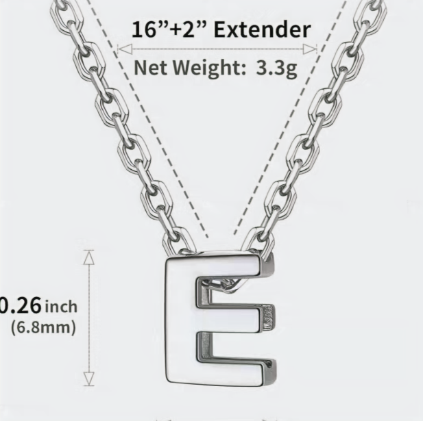 Sterling Silver Letter "E" Necklace 1 mm