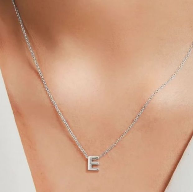 Sterling Silver Letter "E" Necklace 1 mm