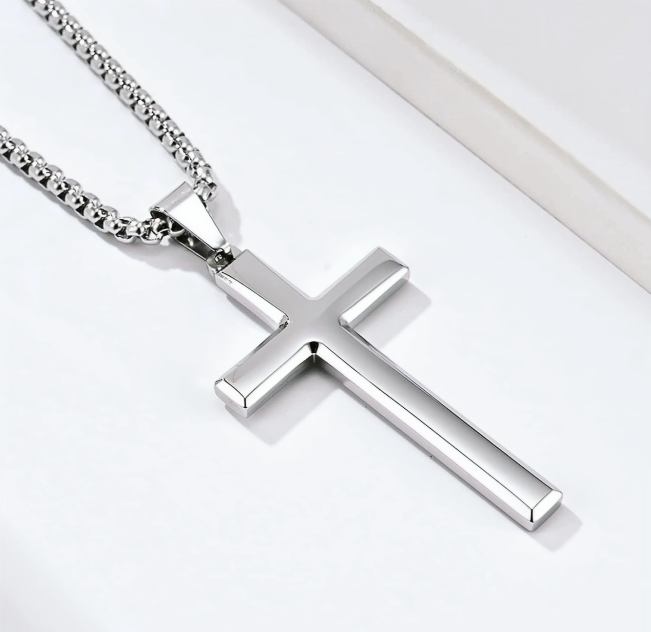 Sterling Silver Cross Pendant With Steel Chain 3 mm