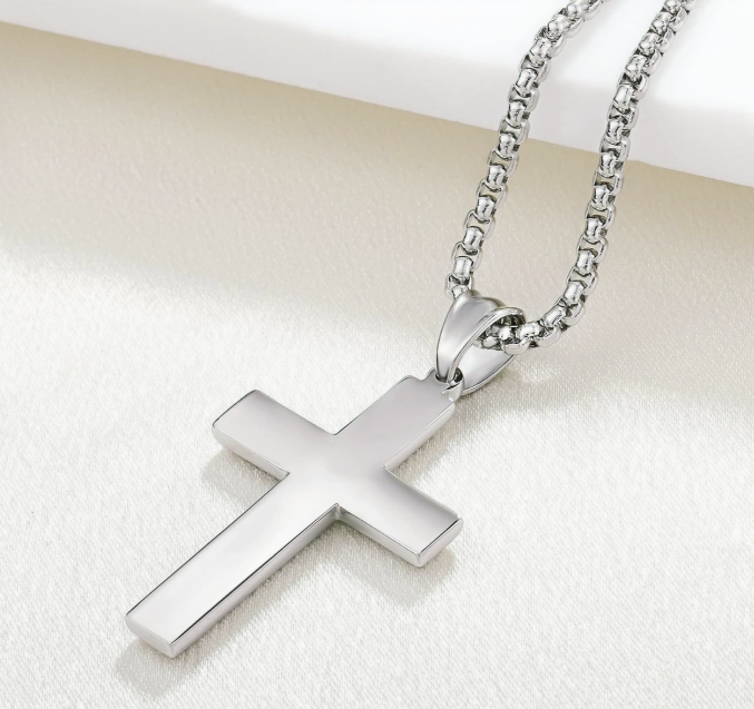 Sterling Silver Cross Pendant With Steel Chain 3 mm