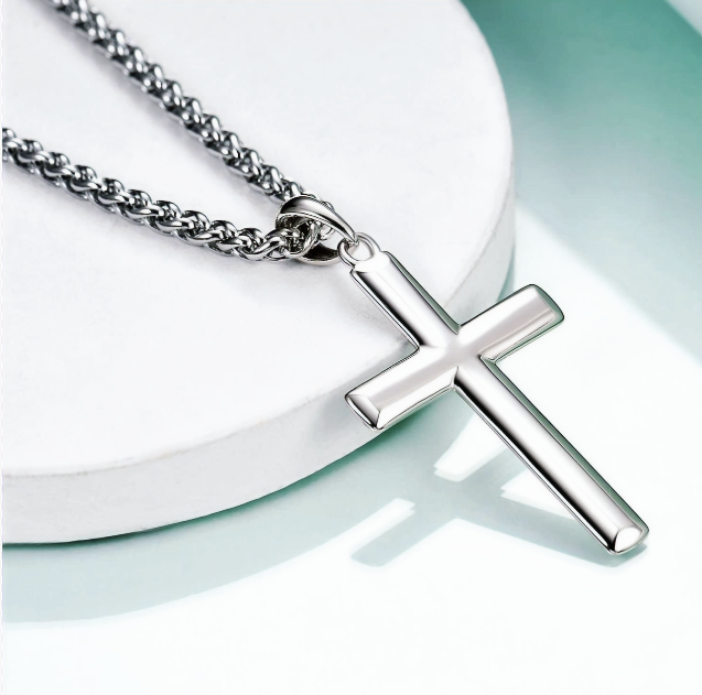 Sterling Silver Cross Pendant With Steel Chain 3 mm
