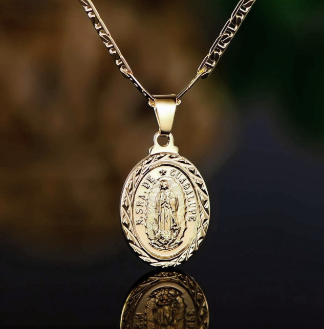 18K Gold Plated Virgin Mary Pendant Necklace 3.5 mm
