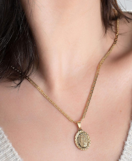 18K Gold Plated Virgin Mary Pendant Necklace 3.5 mm