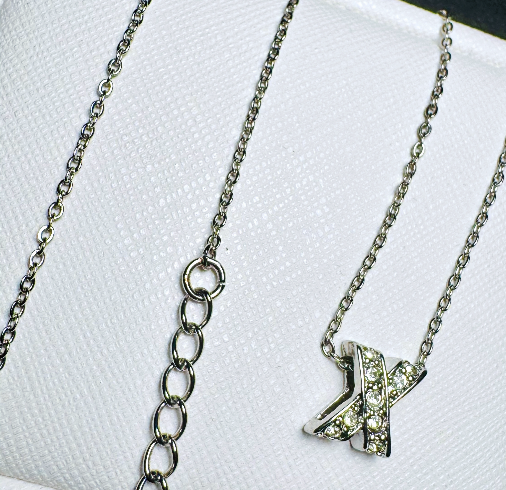 18K GP Stainless Steel X-Shape Pendant Necklace 1 mm