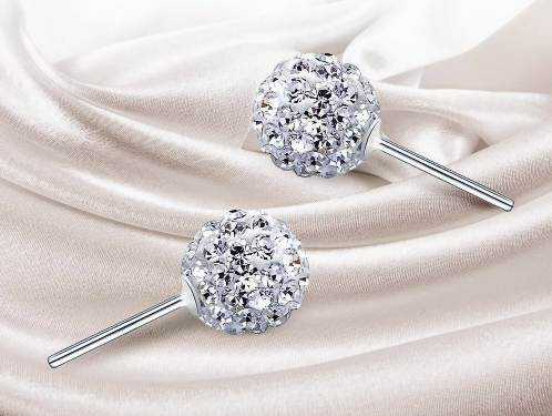 White Sparkle Crystal Ball Earrings