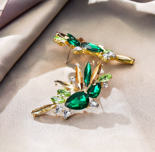 BLOOM Emerald Green Rhinestone Embellished Earrings