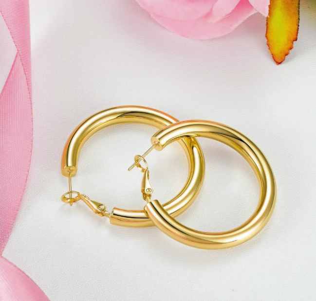 14K GP Stainless Steel Hoop Earrings 5 mm
