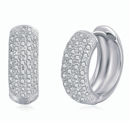 Bridal Cubic Zirconia Micro Pave CZ Huggie Hoop Earrings 7mm