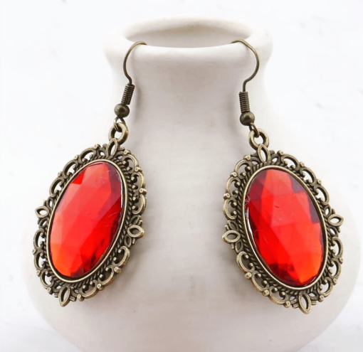 Teardrop Red Dangle Earrings, Vintage Gothic Earrings