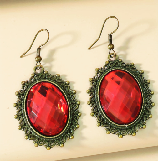 Teardrop Red Dangle Earrings, Vintage Gothic Earrings