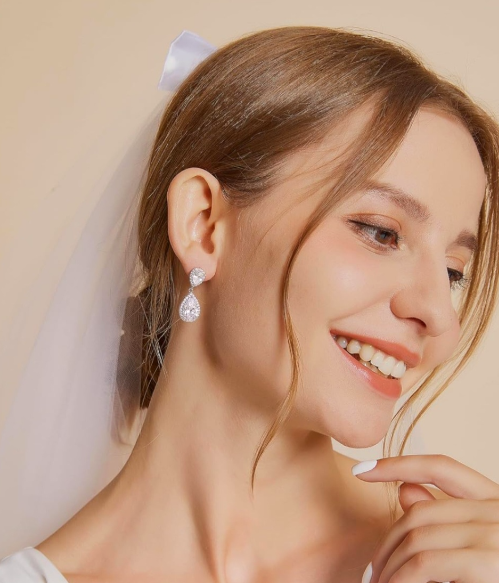 Cubic Zirconia Teardrop Bridal Wedding Earrings