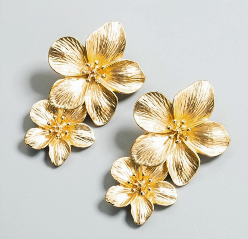 Boho Long Double Daisy Flower Pendant Earrings