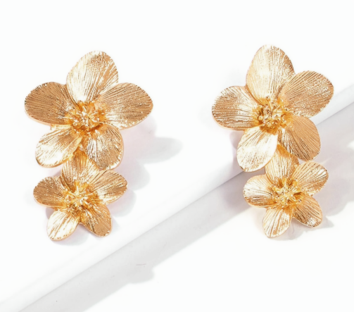 Boho Long Double Daisy Flower Pendant Earrings
