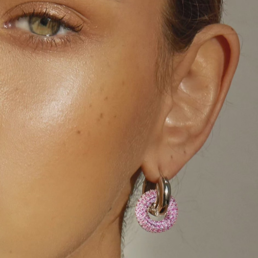 Double Ring Earrings With Zirconia Pendant