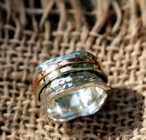Energy Stone 925 Sterling Silver Fidget Ring 10 mm