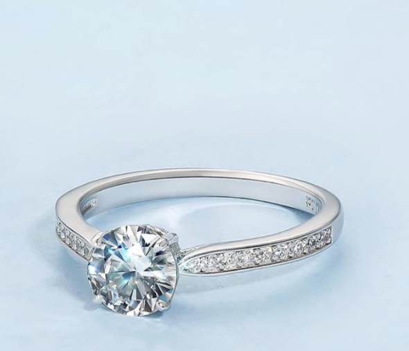 18K Gold Plated Sterling Silver S925 Engagement Ring with 1.5 Ct Moissanite 3 mm