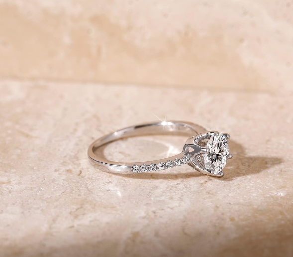 18K Gold Plated Sterling Silver S925 Engagement Ring with 1.5 Ct Moissanite 3 mm