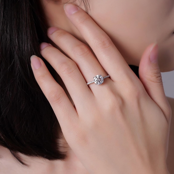 18K Gold Plated Sterling Silver S925 Engagement Ring with 1.5 Ct Moissanite 3 mm