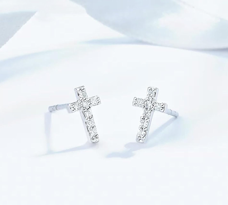 Cross Sterling Silver 925 Earrings 10 mm