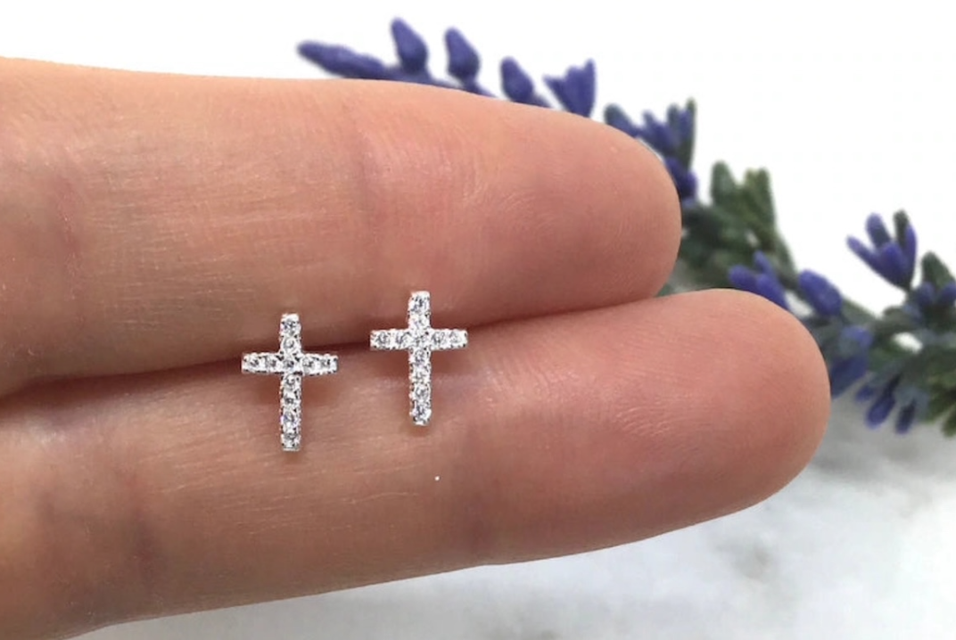 Cross Sterling Silver 925 Earrings 10 mm