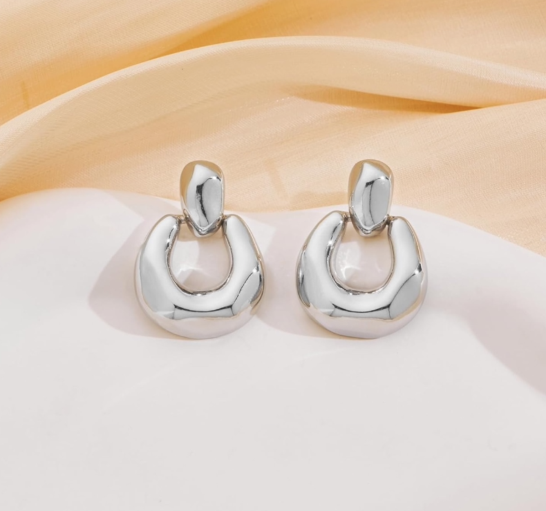 Sterling Silver Chunky Dangle Door Knocker Earrings
