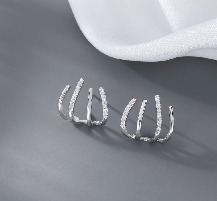 925 Sterlong Silver CZ Half Hoop Earrings