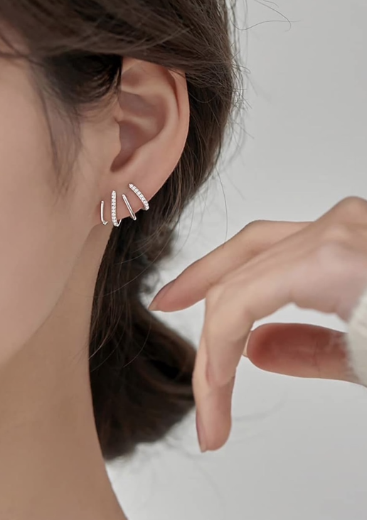 925 Sterlong Silver CZ Half Hoop Earrings