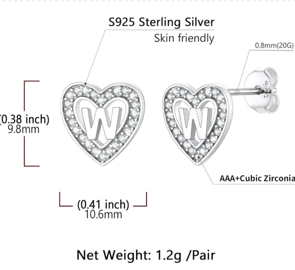 Sterling Silver Letter "W" Earrings
