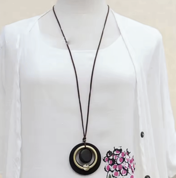 Wooded Pendant With Leagher Necklace Hand Made