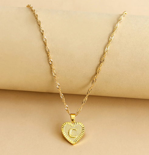 "C" Initial Necklace 14K Gold Plated 2 mm
