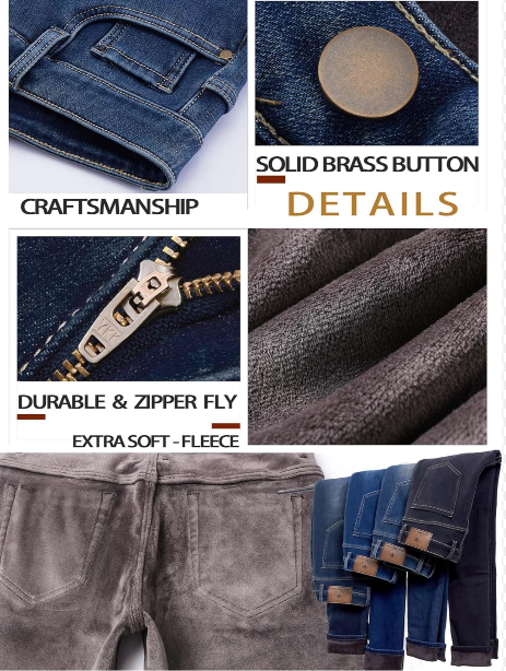 Zhorefine Mens Super Soft Fleece Jeans