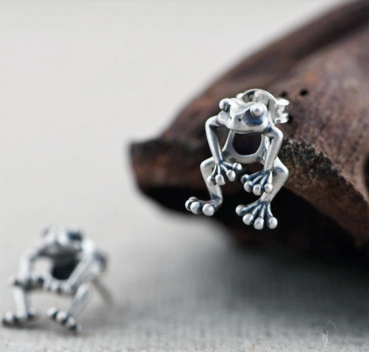Sterlong Silver Earrings Frog