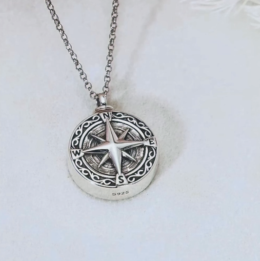 Sterling Silver compass Locket Necklace