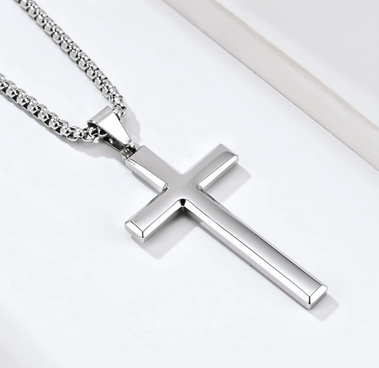 Sterling Silver Cross Pendant With Steel Chain 3 mm