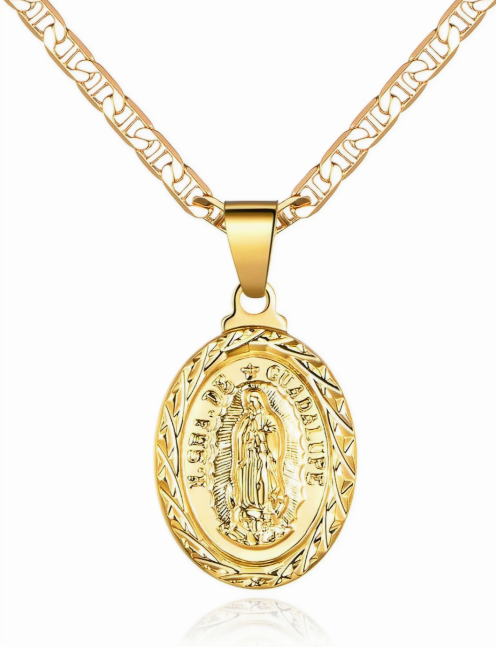 18K Gold Plated Virgin Mary Pendant Necklace 3.5 mm