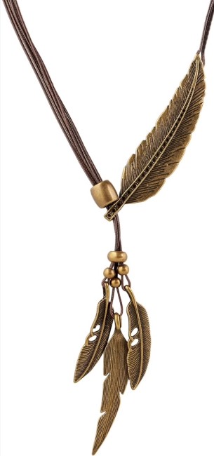 Bohemian Style Rope Chain Leaf Feather Pettern Pendant Hand Made