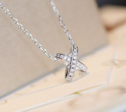 18K GP Stainless Steel X-Shape Pendant Necklace 1 mm