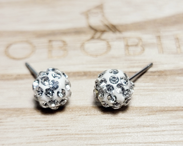 White Sparkle Crystal Ball Earrings