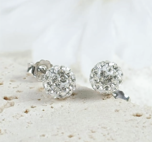 White Sparkle Crystal Ball Earrings