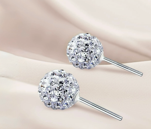 White Sparkle Crystal Ball Earrings